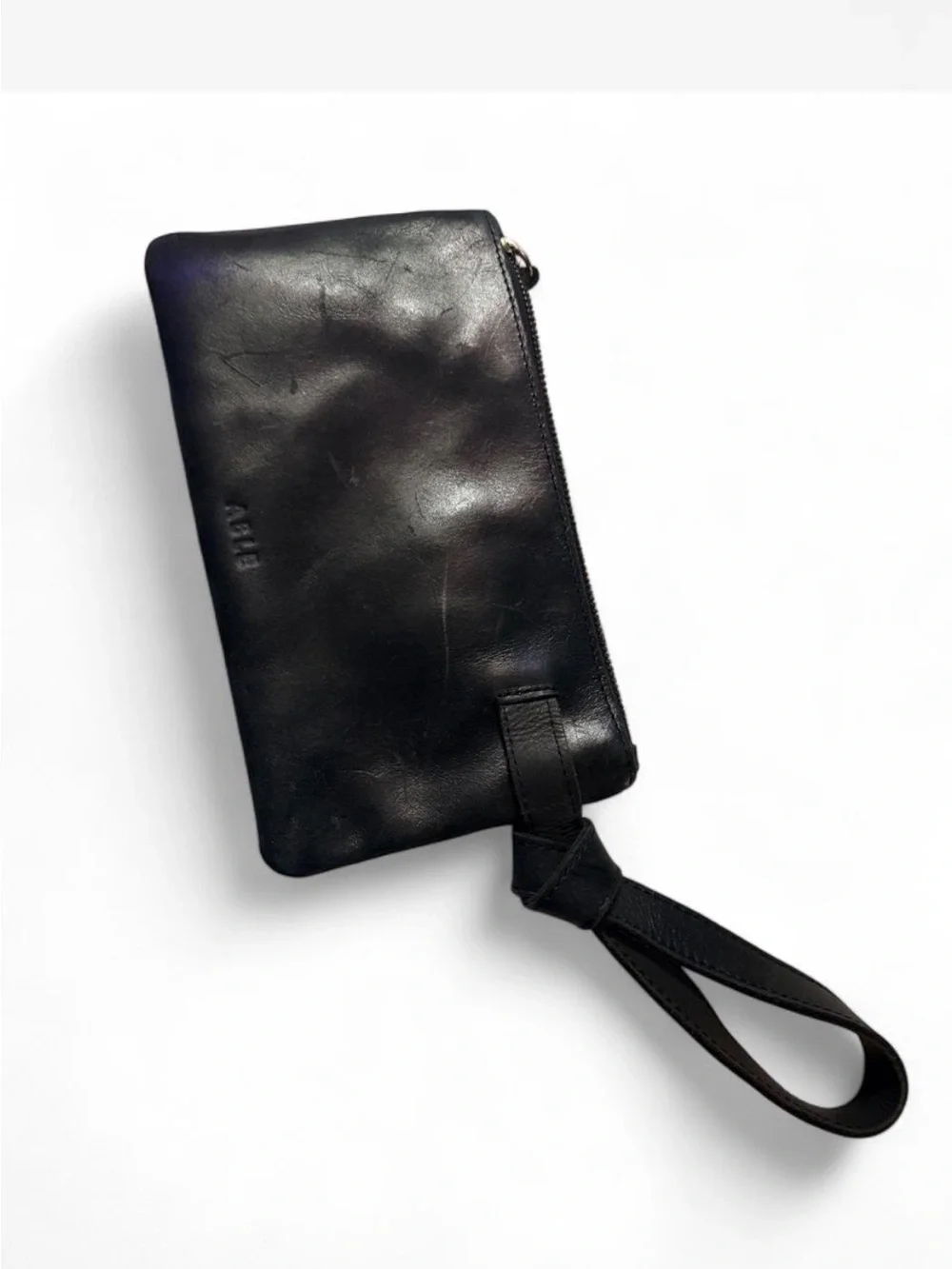 Black Leather Wrist Strap Able Brand Wallet with A Handle